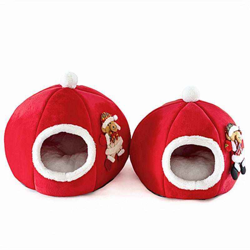 Cuccia Natalizia Tonda per Gatti e Cani con Ingresso in Pile e Cuscino Removibile by Dog Moda