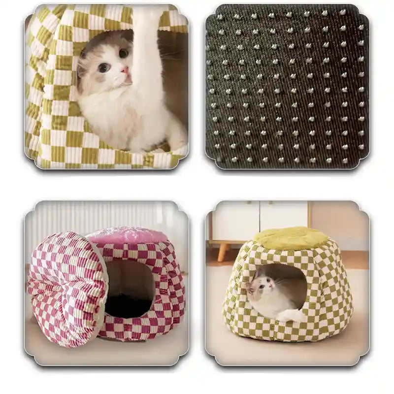 Cuccia Igloo per Gatti - Chiusa a Scacchi con Cuscino by Dog Moda
