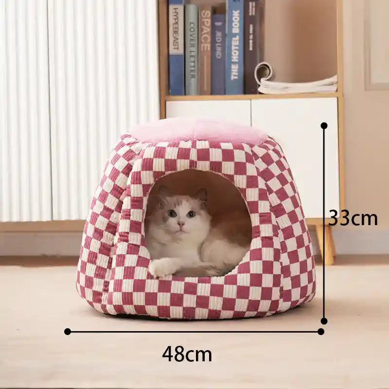 Cuccia Igloo per Gatti - Chiusa a Scacchi con Cuscino by Dog Moda