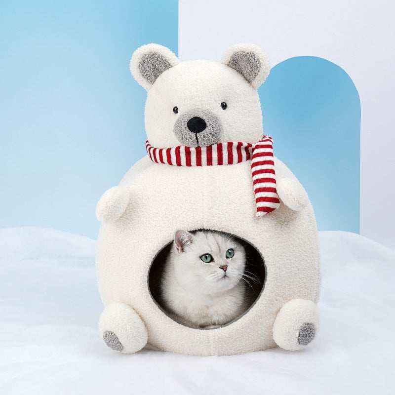 Cuccia per Gatti a Forma di Orsetto Bianco con Sciarpa e Cappello by Dog Moda