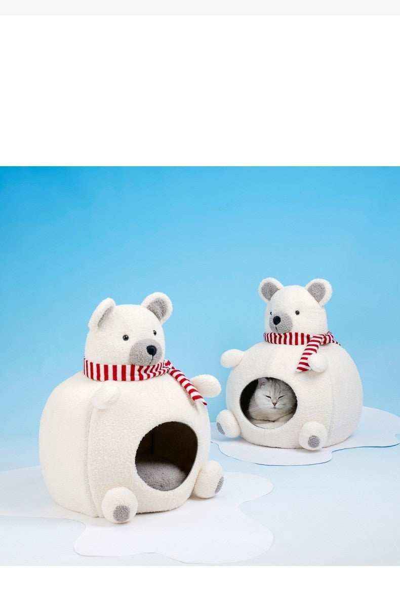 Cuccia per Gatti a Forma di Orsetto Bianco con Sciarpa e Cappello by Dog Moda