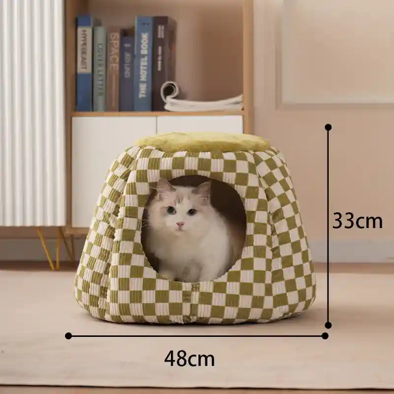 Cuccia Igloo per Gatti - Chiusa a Scacchi con Cuscino by Dog Moda