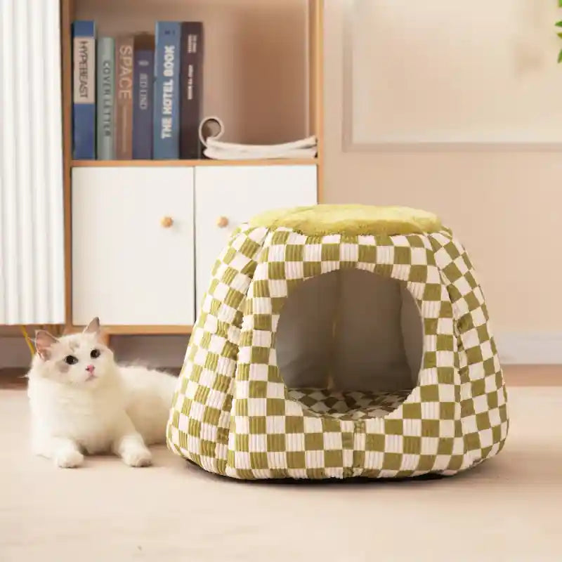 Cuccia Igloo per Gatti - Chiusa a Scacchi con Cuscino by Dog Moda