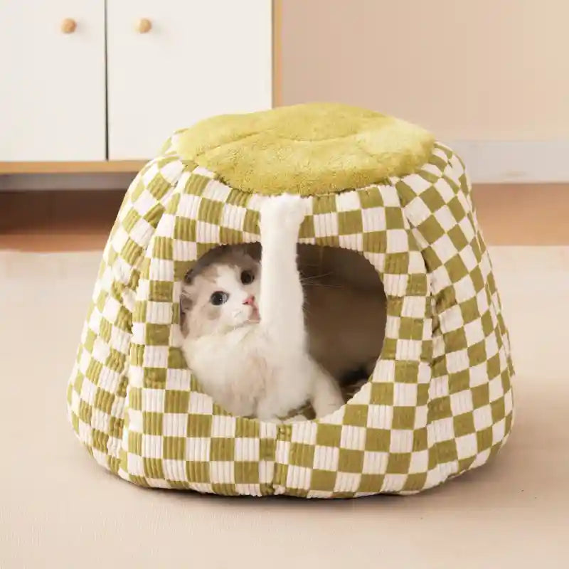Cuccia Igloo per Gatti - Chiusa a Scacchi con Cuscino by Dog Moda