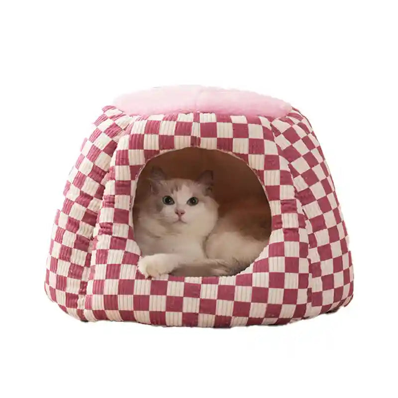 Cuccia Igloo per Gatti - Chiusa a Scacchi con Cuscino by Dog Moda