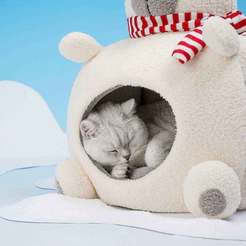 Cuccia per Gatti a Forma di Orsetto Bianco con Sciarpa e Cappello by Dog Moda